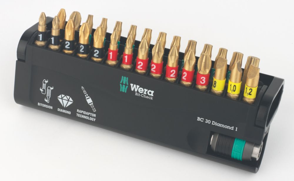 Wera BitCheck 30 Diamond 1 1/4" Hex Shank Mixed Bit Set 30 Pieces