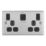 LAP  13A 2-Gang SP Switched Socket + 3A 45W 2-Outlet Type A & C USB Charger Brushed Steel with Black Inserts