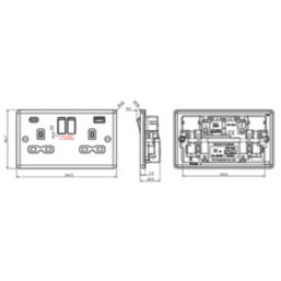 Knightsbridge  13A 2-Gang SP Switched Socket + 4.0A 20W 2-Outlet Type A & C USB Charger Brushed Chrome with White Inserts