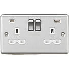 Knightsbridge  13A 2-Gang SP Switched Socket + 4.0A 20W 2-Outlet Type A & C USB Charger Brushed Chrome with White Inserts