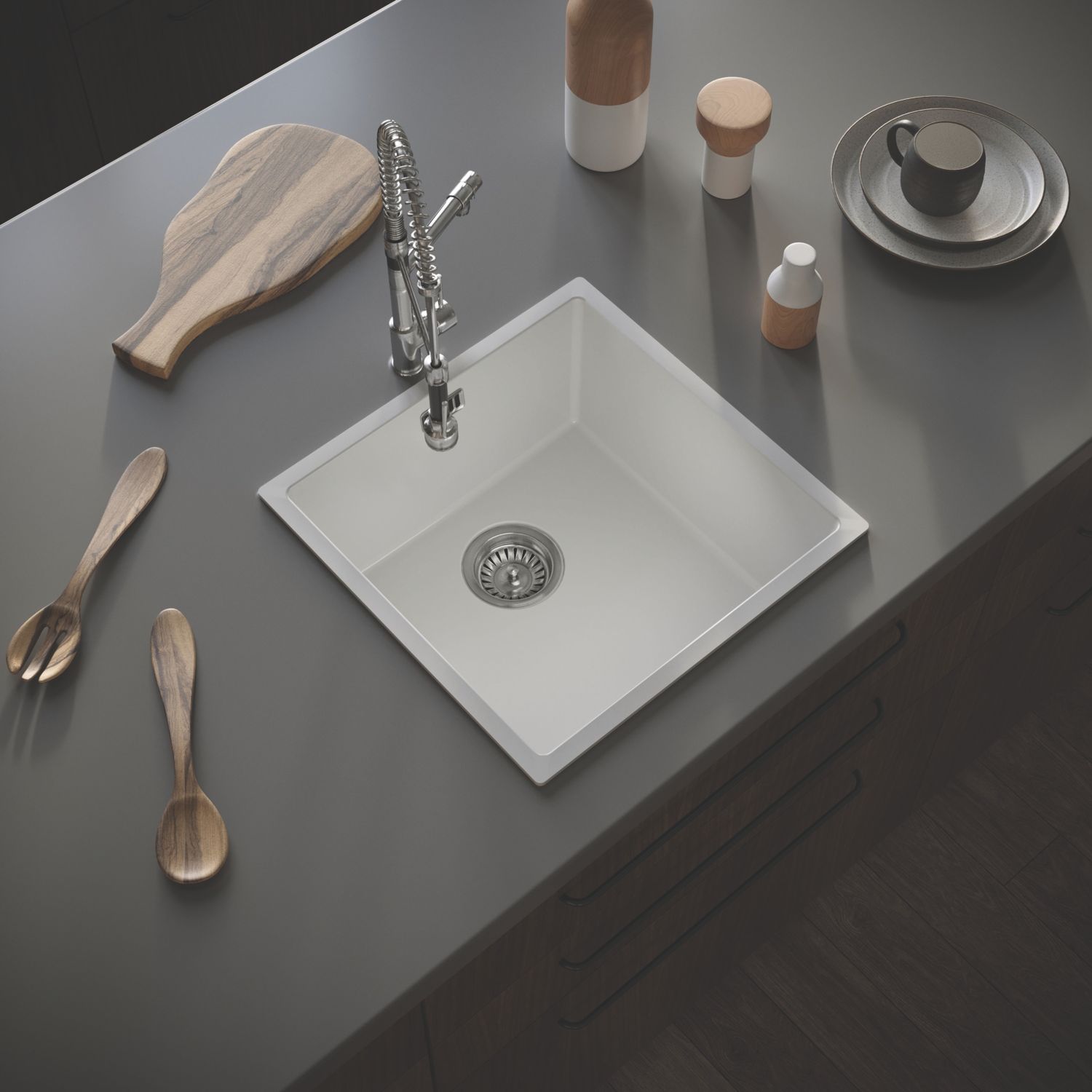 ETAL Comite 1 Bowl Composite Kitchen Sink Gloss White 440mm x 440mm (382RG)