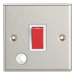 Contactum iConic 32A 1-Gang DP Control Switch & Flex Outlet Brushed Steel  with White Inserts