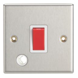Contactum iConic 32A 1-Gang DP Control Switch & Flex Outlet Brushed Steel  with White Inserts