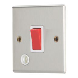 Contactum iConic 32A 1-Gang DP Control Switch & Flex Outlet Brushed Steel  with White Inserts