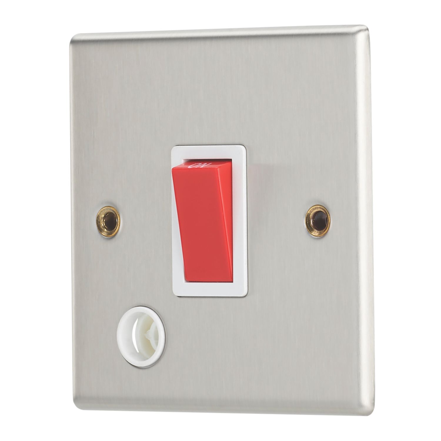 Contactum iConic 32A 1-Gang DP Control Switch & Flex Outlet Brushed Steel with White Inserts (382RP)