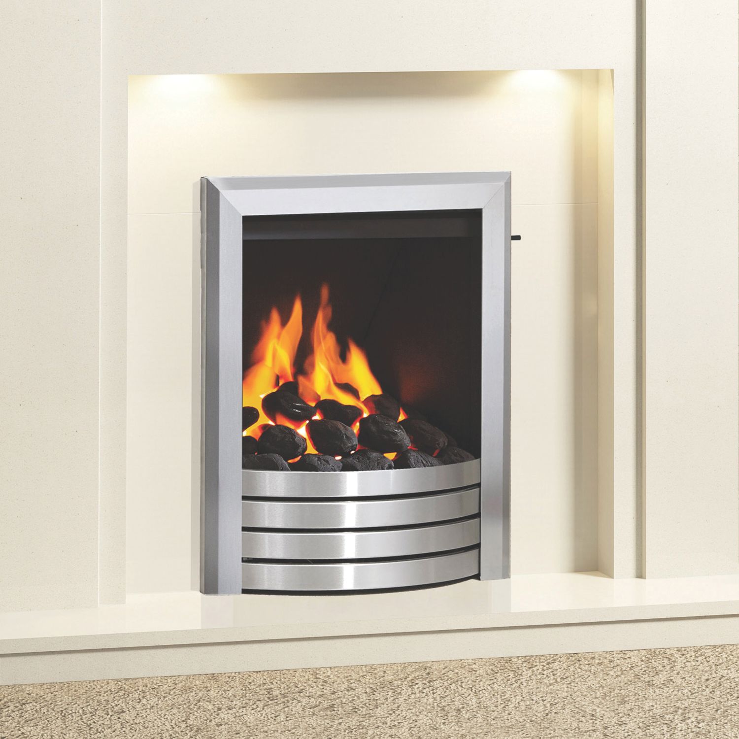 Be Modern Design Brushed Steel Slide Control Inset Gas Manual Fire 510mm x 173mm x 605mm (382TT)