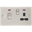 Knightsbridge FPR83MNPLW 45 & 13A 2-Gang DP Cooker Switch & 13A DP Switched Socket Pearl with LED with White Inserts