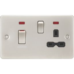 Knightsbridge  45A 2-Gang DP Cooker Switch & 13A DP Switched Socket Pearl with LED with White Inserts