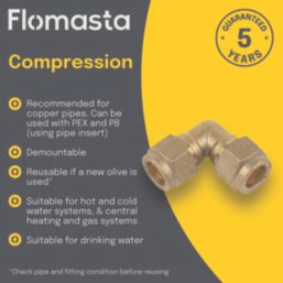 Flomasta  Brass Compression Equal 90° Elbows 22mm 10 Pack
