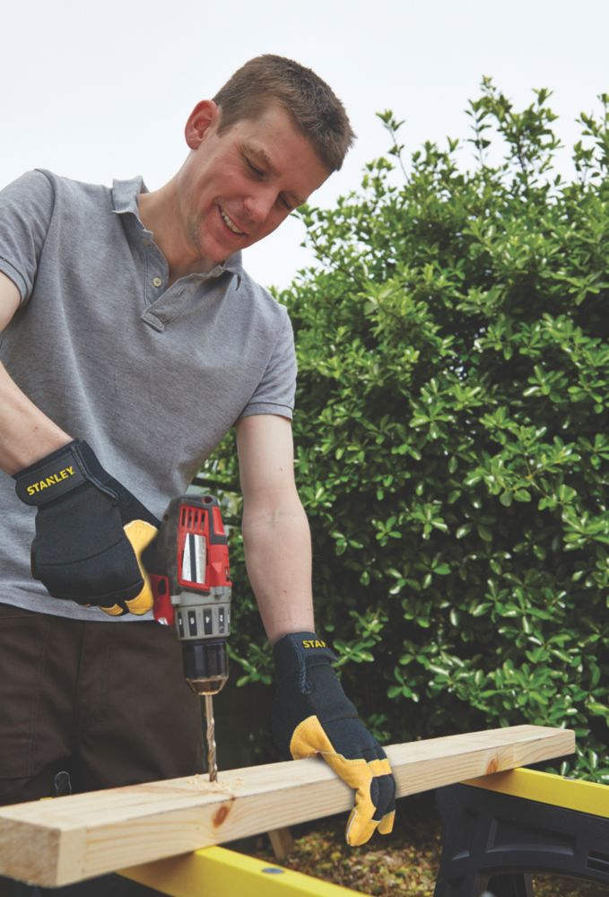 Stanley Hybrid Performance Leather Gloves Black Large - Screwfix
