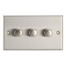 Contactum iConic 3-Gang 2-Way  Dimmer Switch  Brushed Steel