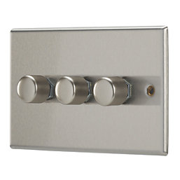 Contactum iConic 3-Gang 2-Way  Dimmer Switch  Brushed Steel