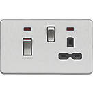 Knightsbridge SFR83MNBC 45 & 13A 2-Gang DP Cooker Switch & 13A DP Switched Socket Brushed Chrome with LED with Black Inserts