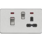 Knightsbridge  45A 2-Gang DP Cooker Switch & 13A DP Switched Socket Brushed Chrome with LED with Black Inserts