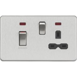 Knightsbridge  45A 2-Gang DP Cooker Switch & 13A DP Switched Socket Brushed Chrome with LED with Black Inserts