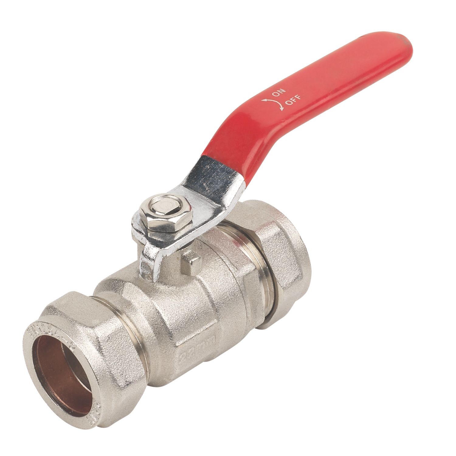 Essentials Compression Reduced Bore 22mm Lever Ball Valve with Red Handle (38468)