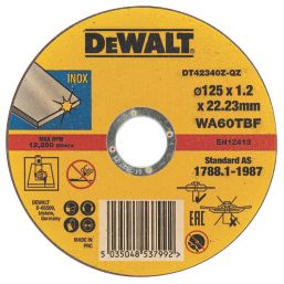 DeWalt DT42340TZ-QZ Stainless Steel Cutting Disc 5" (125mm) x 1.2mm x 22.23mm 10 Pack