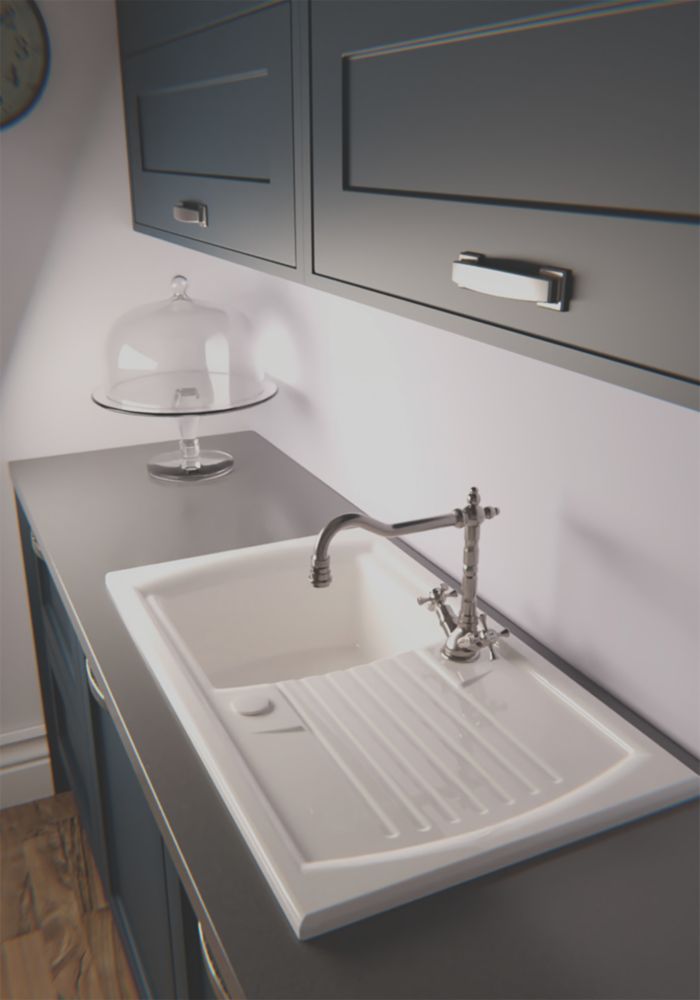 Abode Milford 1 Bowl Fireclay Ceramic Kitchen Sink With Reversible Drainer 500mm x 184mm