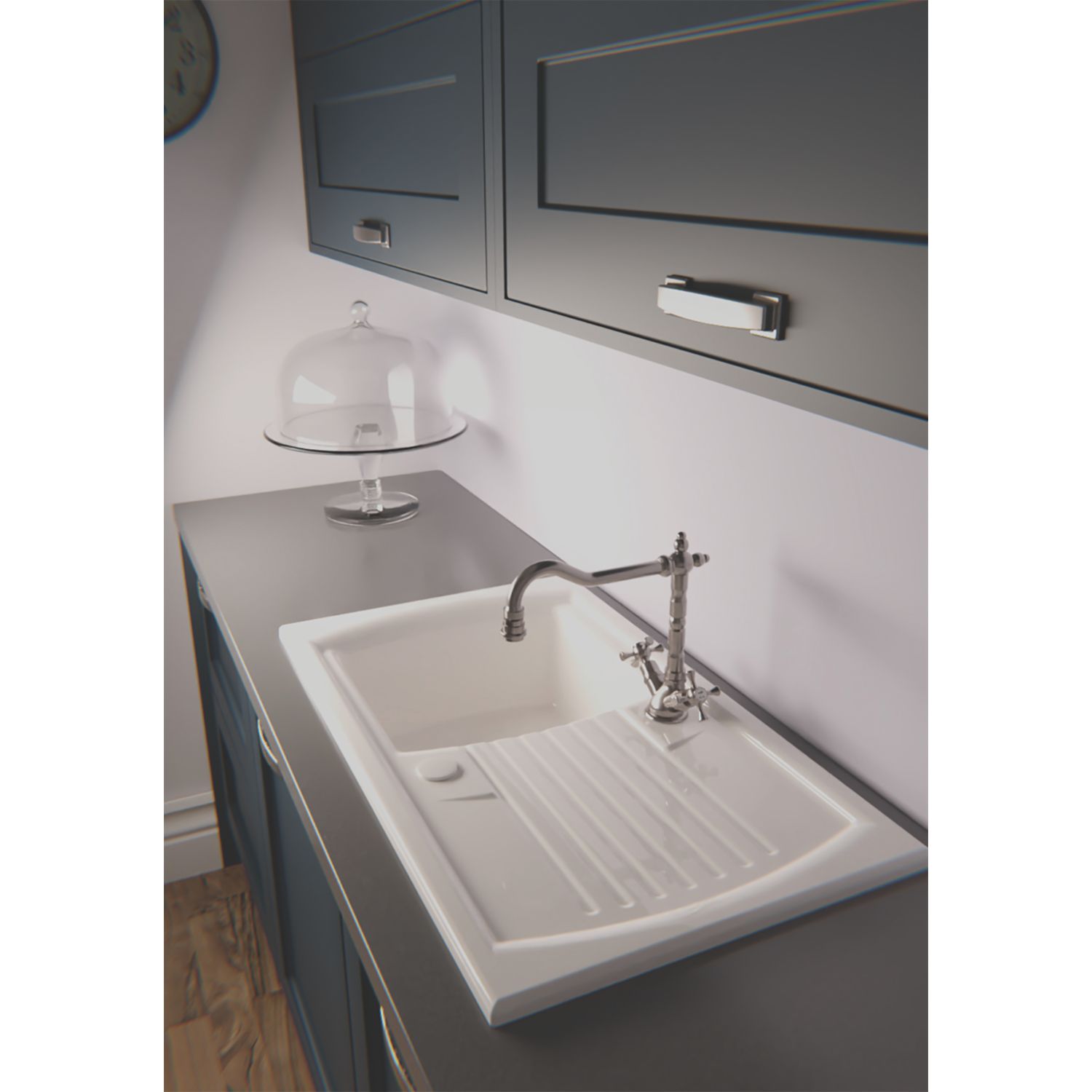 Abode Milford 1 Bowl Fireclay Ceramic Kitchen Sink With Reversible Drainer 500mm x 184mm (384PH)