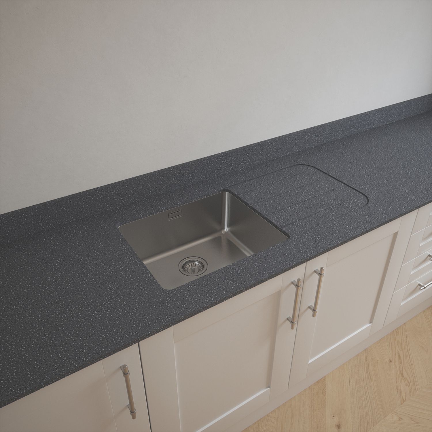 Metis Dark Grey Kitchen Worktop with 1 Bowl Stainless Steel Sink 3050mm x 620mm x 15mm (384PW)