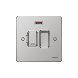Schneider Electric Ultimate Low Profile 13A Switched Fused Spur with Neon Polished Chrome with White Inserts