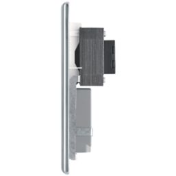 British General Nexus Metal 2-Gang Dual Voltage Shaver Socket 115 / 240V Polished Chrome with White Inserts