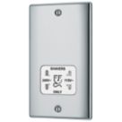 British General Nexus Metal 2-Gang Dual Voltage Shaver Socket 115 / 240V Polished Chrome with White Inserts