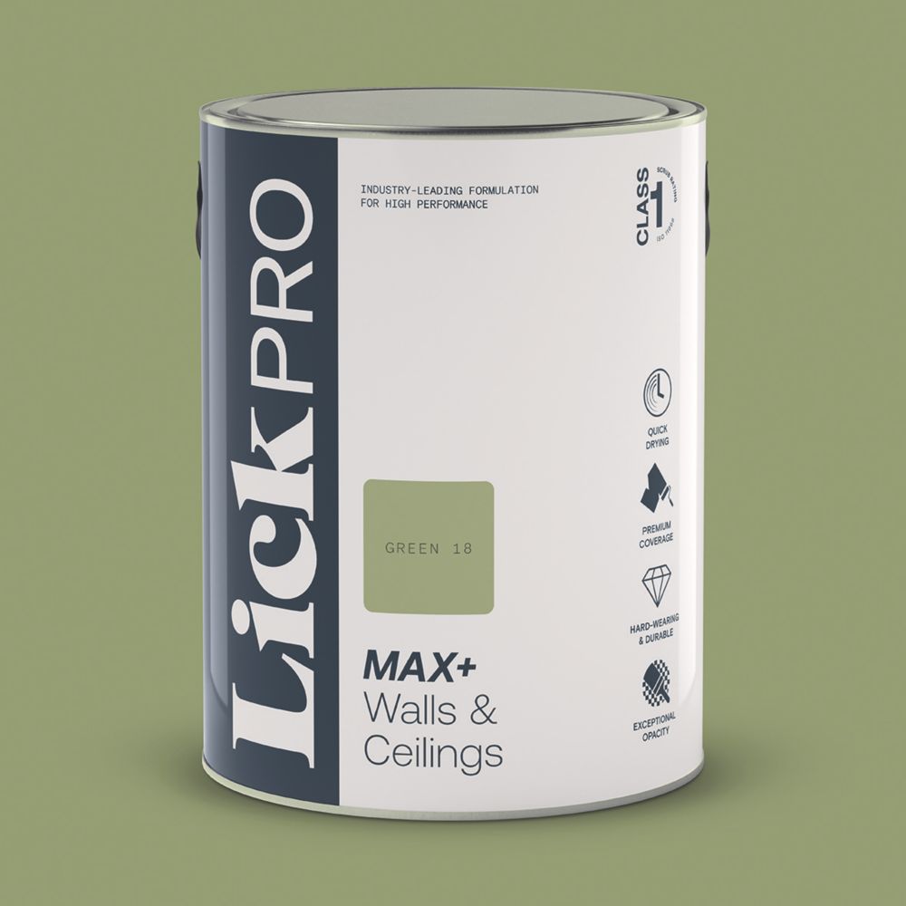 LickPro Max+ 5Ltr Green 18 Eggshell Emulsion Paint Screwfix