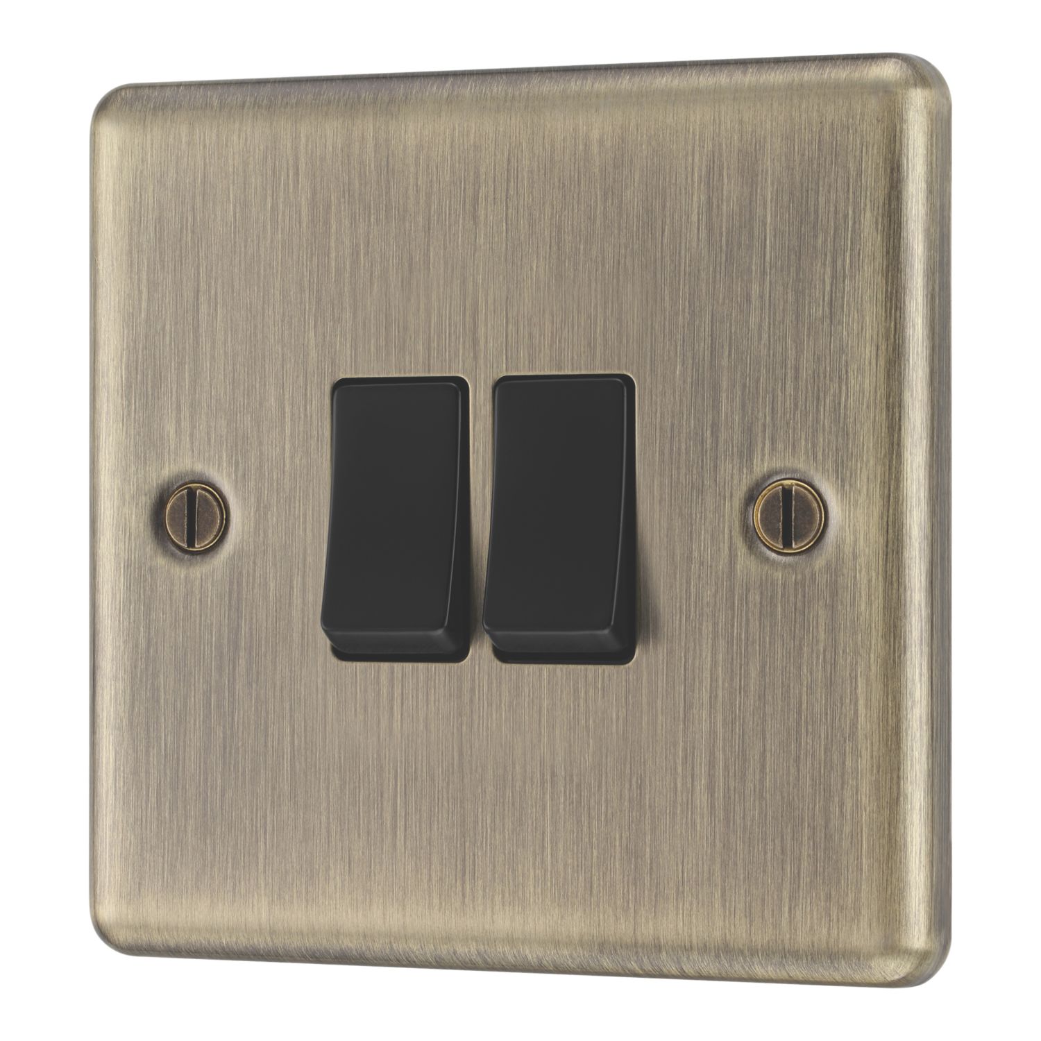 LAP 20A 16AX 2-Gang 2-Way Switch Antique Brass with Black Inserts (385PN)