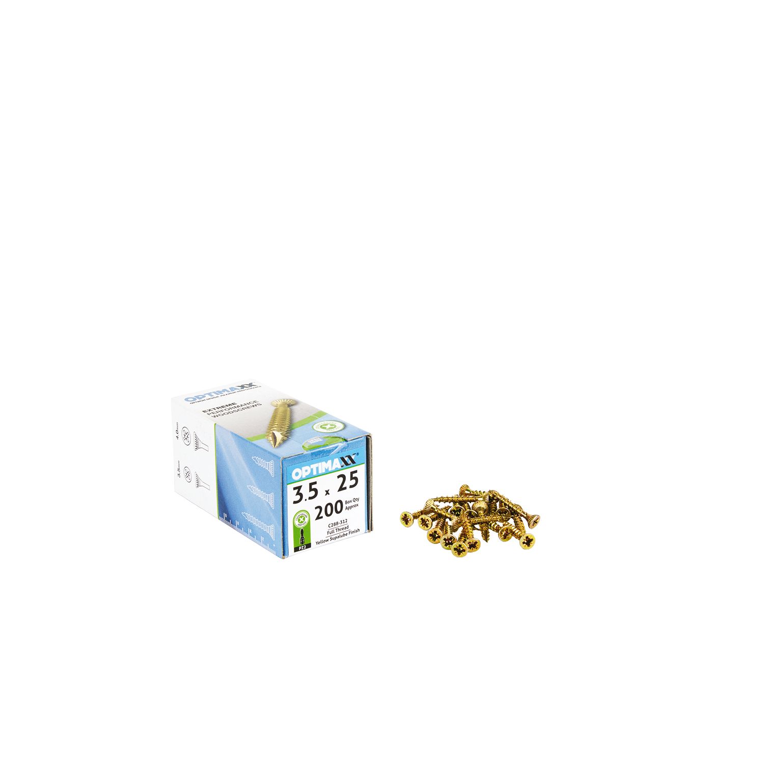 Optimaxx PZ Countersunk Wood Screws 3.5mm x 25mm 200 Pack (385TY)