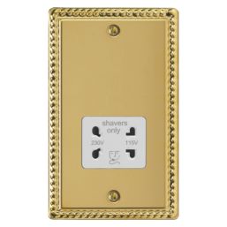 Varilight  1-Gang Dual Voltage Shaver Socket 115V Georgian Brass with White Inserts