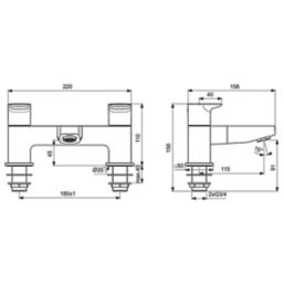 Ideal Standard Ceraplan Silk Black 110mm Deck Mounted Lever 2 Tap Holes Bath Mixer Tap