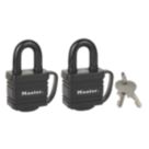 Master Lock 7804EURD Keyed Alike Water-Resistant   Padlocks Black 40mm 2 Pack