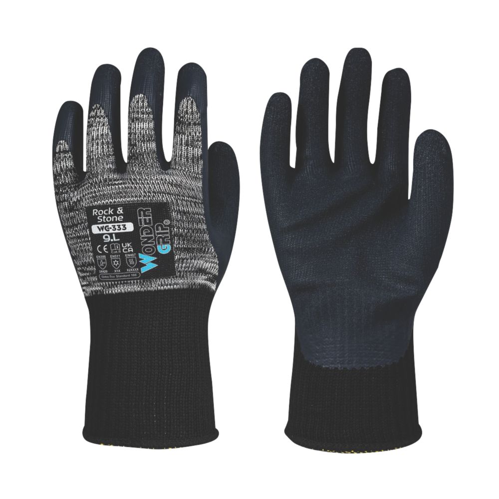 Wonder Grip WG-333 Rock & Stone Protective Work Gloves Grey / Black ...