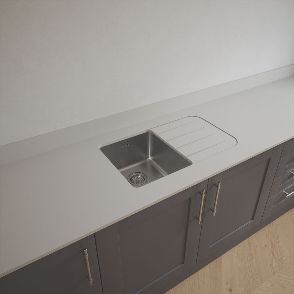 Metis White Fleck Kitchen Worktop with 1 Bowl Stainless Steel Sink ...