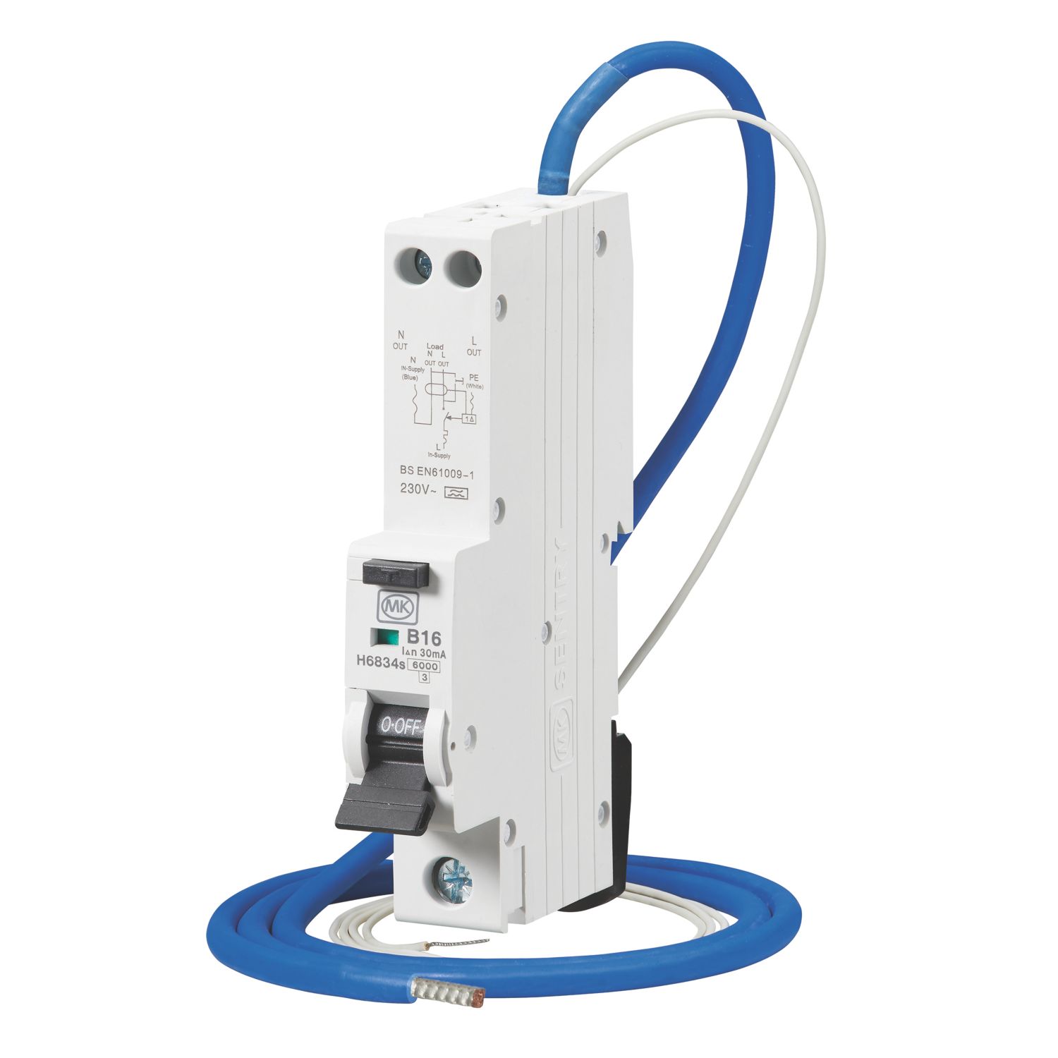 MK Sentry 16A 30mA Type A SP B Curve RCBO (386PX)