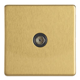 Contactum Lyric 1-Gang Female Coaxial TV Socket Brushed Brass with Black Inserts