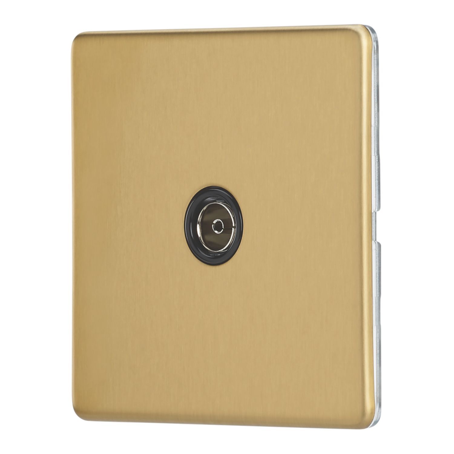 Contactum Lyric 1-Gang Female Coaxial TV Socket Brushed Brass with Black Inserts (386RP)