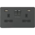 Knightsbridge  13A 2-Gang SP Switched Socket + 2.4A 12W 2-Outlet Type A USB Charger Anthracite with Black Inserts