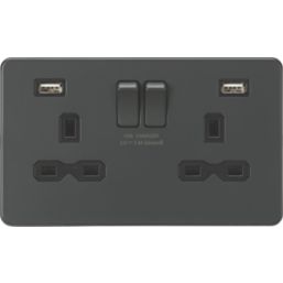 Knightsbridge  13A 2-Gang SP Switched Socket + 2.4A 12W 2-Outlet Type A USB Charger Anthracite with Black Inserts
