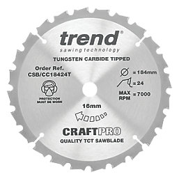 Trend CraftPro CSB/CC18424T Wood Crosscut Circular Saw Blade 184mm x 16mm 24T