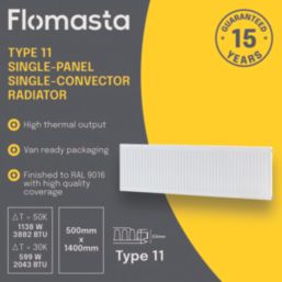 Flomasta 500mm x 1400mm 3882BTU White Type 11 Convector Radiator
