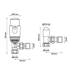 Flomasta Polished Angled Thermostatic Radiator valve & lockshield (Dia)15mm  x ½