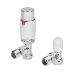 Flomasta  15mm x 1/2" White / Chrome Angled  Thermostatic Radiator