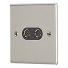 Contactum iConic 2-Gang Female Coaxial TV Socket Brushed Steel with Black Inserts