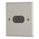 Contactum iConic 2-Gang Female Coaxial TV Socket Brushed Steel with Black Inserts
