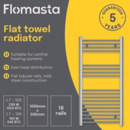 Flomasta 1000mm x 500mm 1020BTU Chrome Flat  Towel Radiator