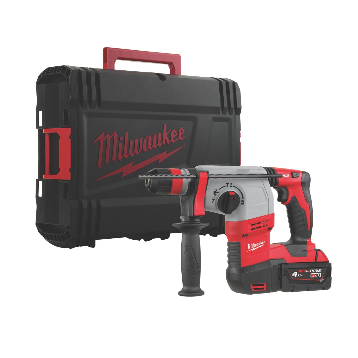 Milwaukee HD18HX-402C 3.7kg 18V 2 x 4.0Ah Li-Ion RedLithium Cordless SDS Plus Hammer Drill (388HP)