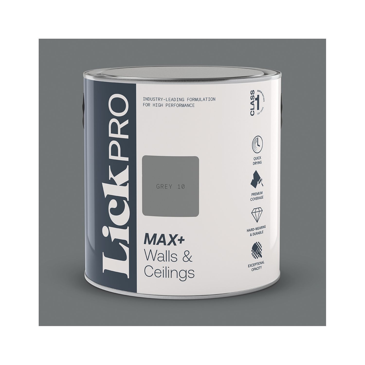LickPro Max+ 2.5Ltr Grey 10 Matt Emulsion Paint (388JY)