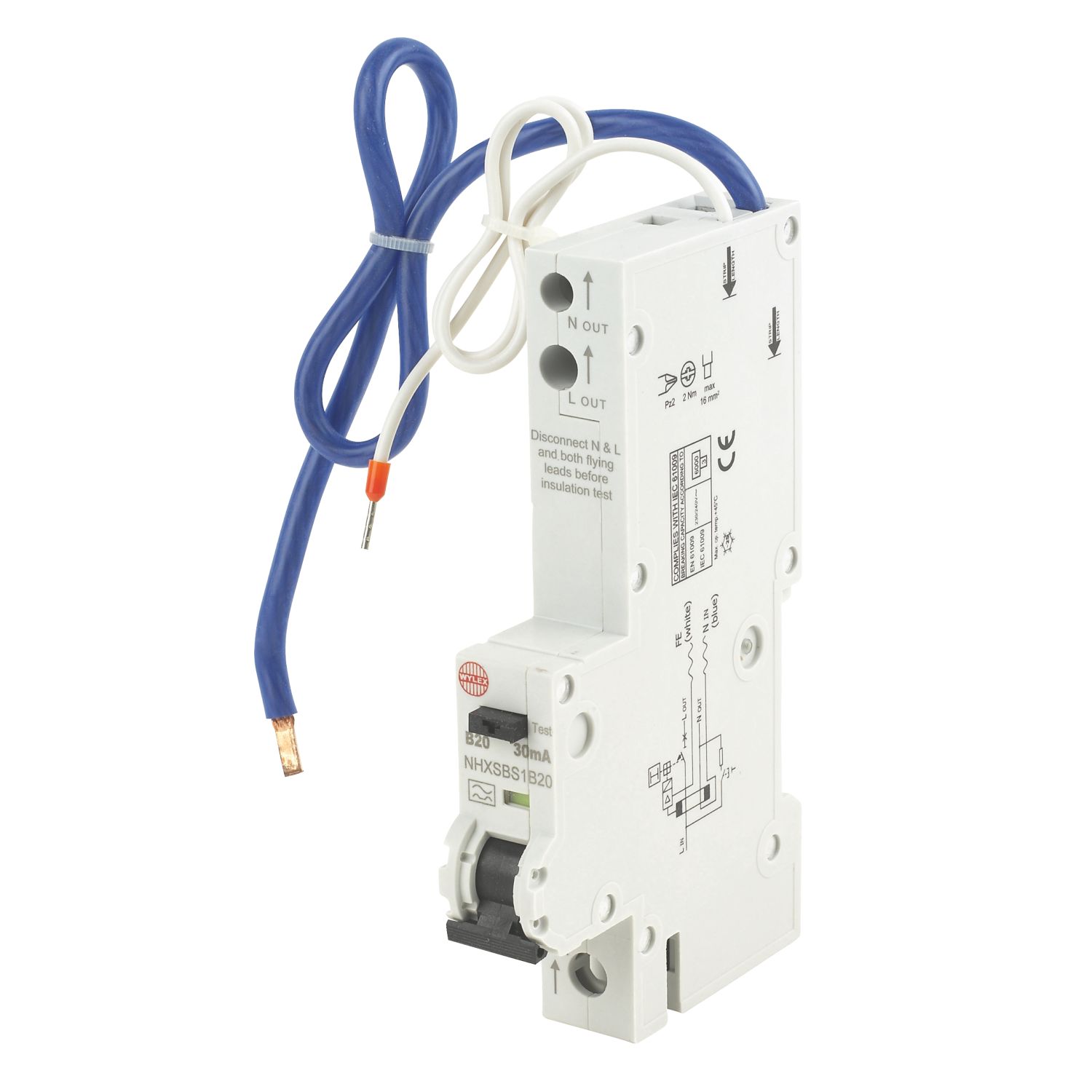 Wylex 20A 30mA Type A SP B Curve RCBO (38902)